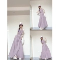 [Purple] [Korean Style Outfit 2025 This Year's Trend / Unique Seaside Vacation / Beautiful Waist-Cinched Minority No-Overlap / Korean Vibe Super Gorgeous / First-Love Temperament Elegant