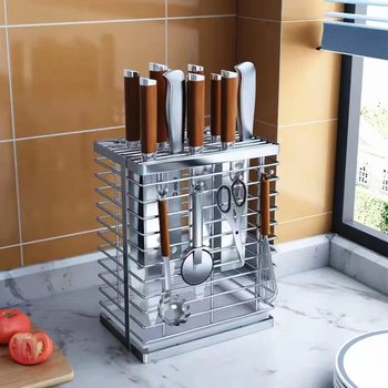 304 Stainless Steel Knife Holder Storage Rack Wall-Mounted Kitchen Household Knife Storage Drain and Mildew-Proof Kitchen Knife Holder Rack