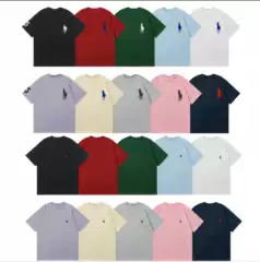 Cross-Border Pony Rl Logo Embroidered Unisex Crew Neck Solid Color Short-Sleeve T-Shirt Versatile Casual Supports Dropshipping