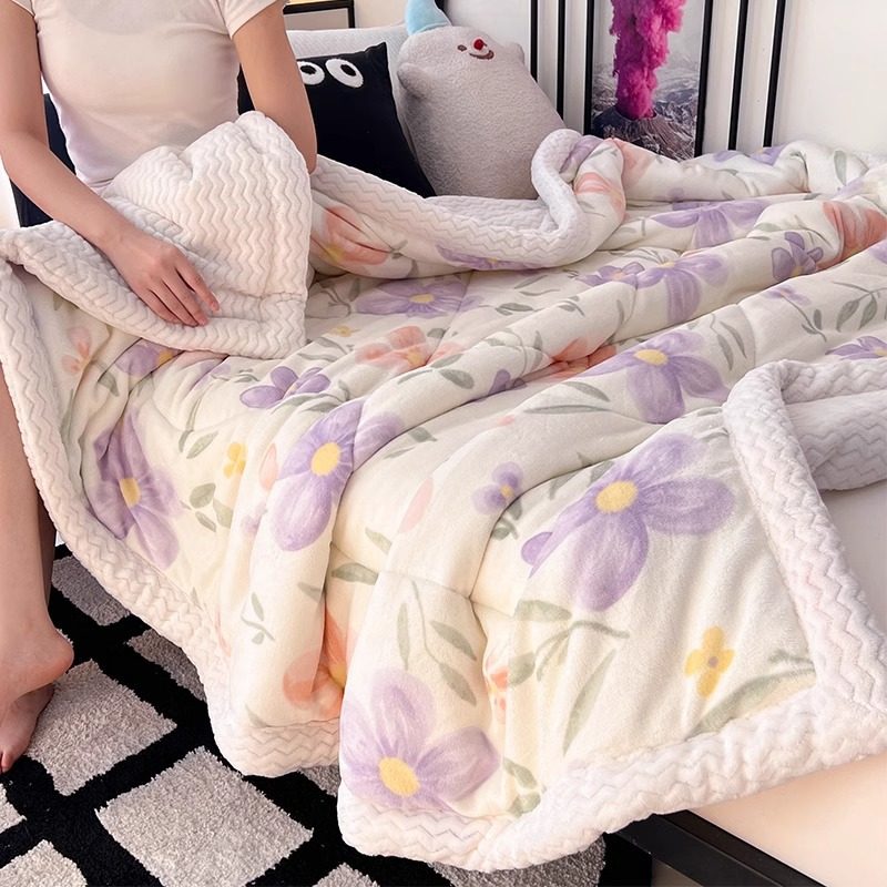 Class a Winter Three-Layer Thickeneded Flannel Blanket Bed Blanket Office Nap Blanket Dormitory Coral Velvet Rug