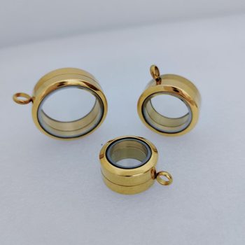 Stainless steel thick thread rotating gawu box double-sided transparent glass inside cinnabar blue and white rice scripture pendant