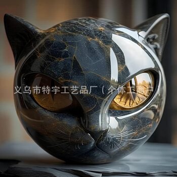 Amazon Luxury Black Cat Stone Sculpture Elegant Resin Sculpture of a Luxurious Black Cat