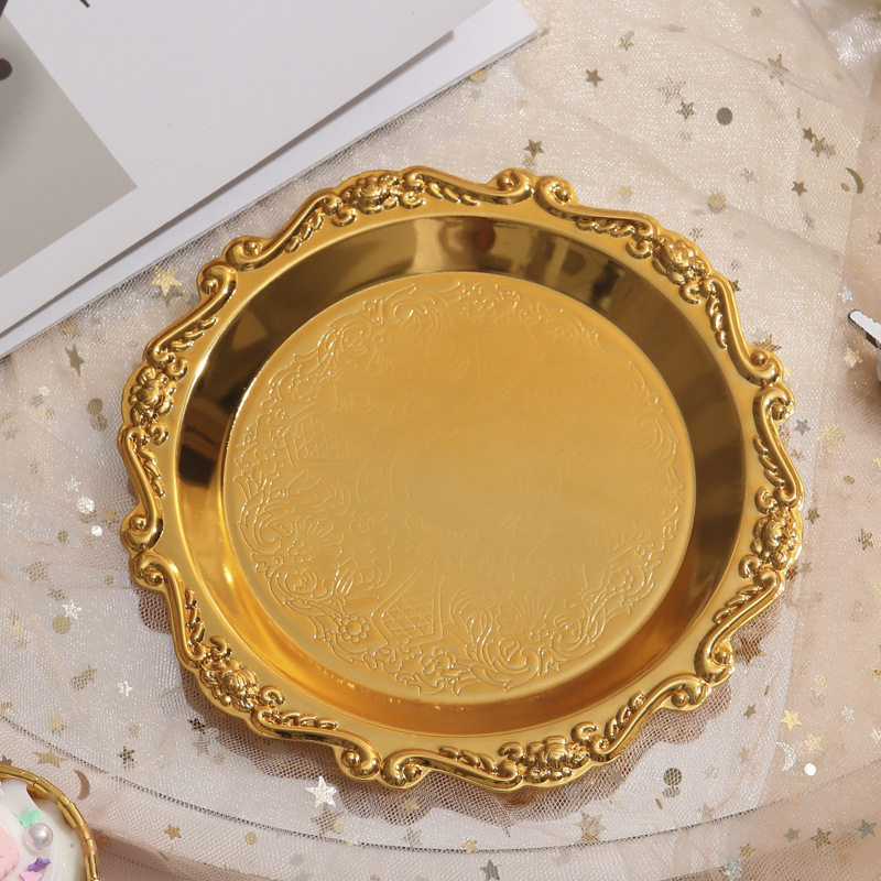 Metal Cake Plate Afternoon Tea Cake Tray Household Living Room Coaster Suck Dish Fruit Plate Jewelry Storage Plate Ornaments