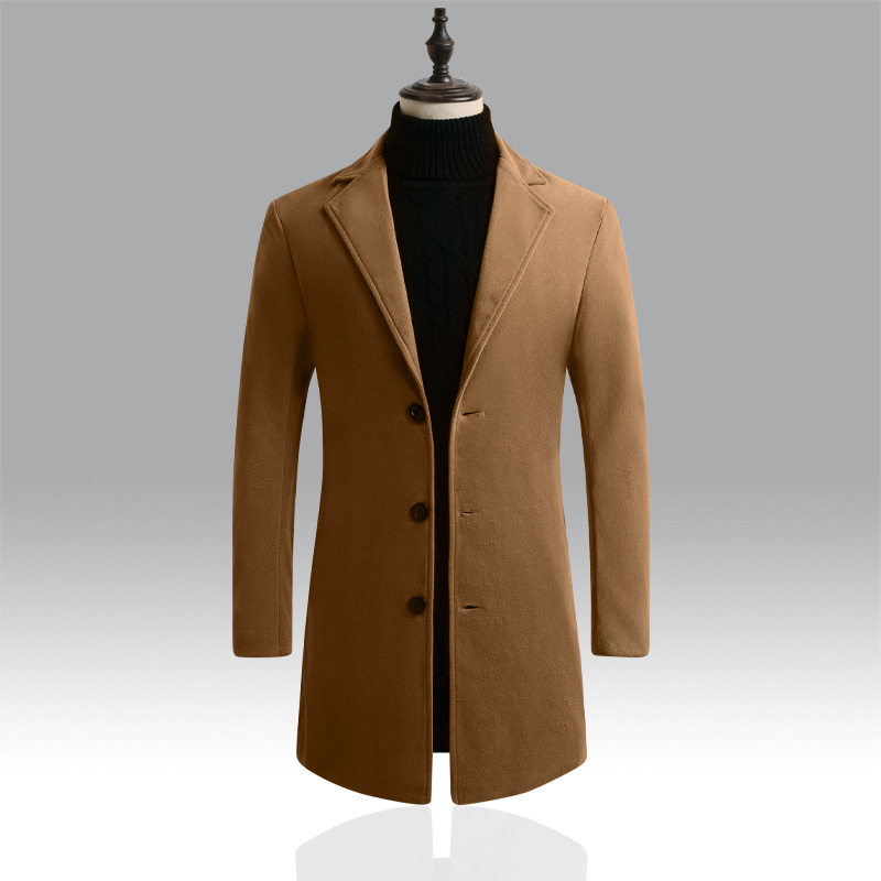 Mens Wool Blend Overcoat Slim Fit Single Breasted Mid Length Casual Outerwear for Fall and Winter