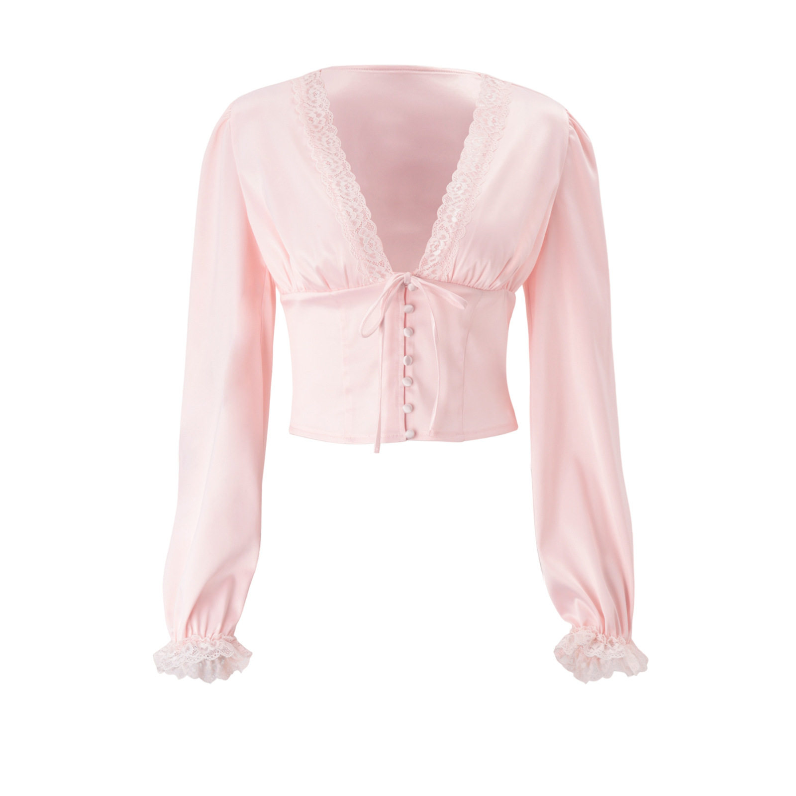 French Vintage Lace Trim Long Sleeve T Shirt Slim Fit Waist Cinching Elegant Design Autumn Collection Wholesale