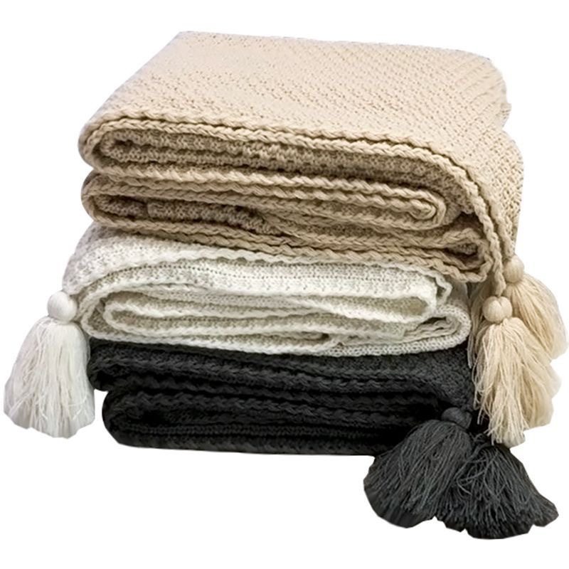 Ins Nordic Style Air Conditioning Small Blanket Sofa Blanket Office Nap Blanket Tassel Knitted Ball Wool Leisure