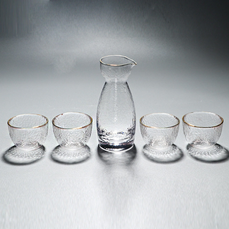 Japanese Hammered Sake Pot Glass Wine Warmer Set Household Warm Rice Wine Hot Pot White Wine Cup Ice Wine Set Ornaments