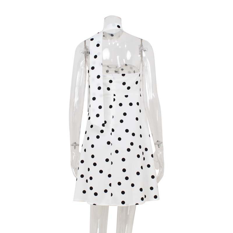Chic Strapless Dress Elegant Loose Fit Polka Dot Print Stylish Neck Scarf Perfect for Parties and Casual Outings