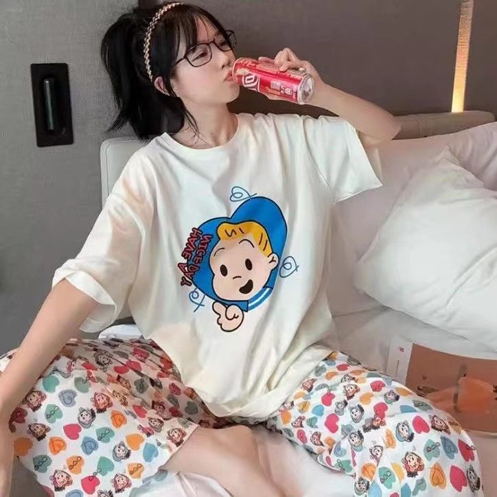 睡衣女短袖长裤夏季卡通可爱2025新款卡通春夏天家居服套装可外穿