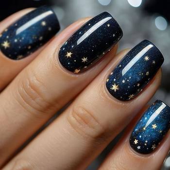 24 pieces of medium and long European-style wearing armor dark blue cosmic star air nail art removable fake nails finished wholesale