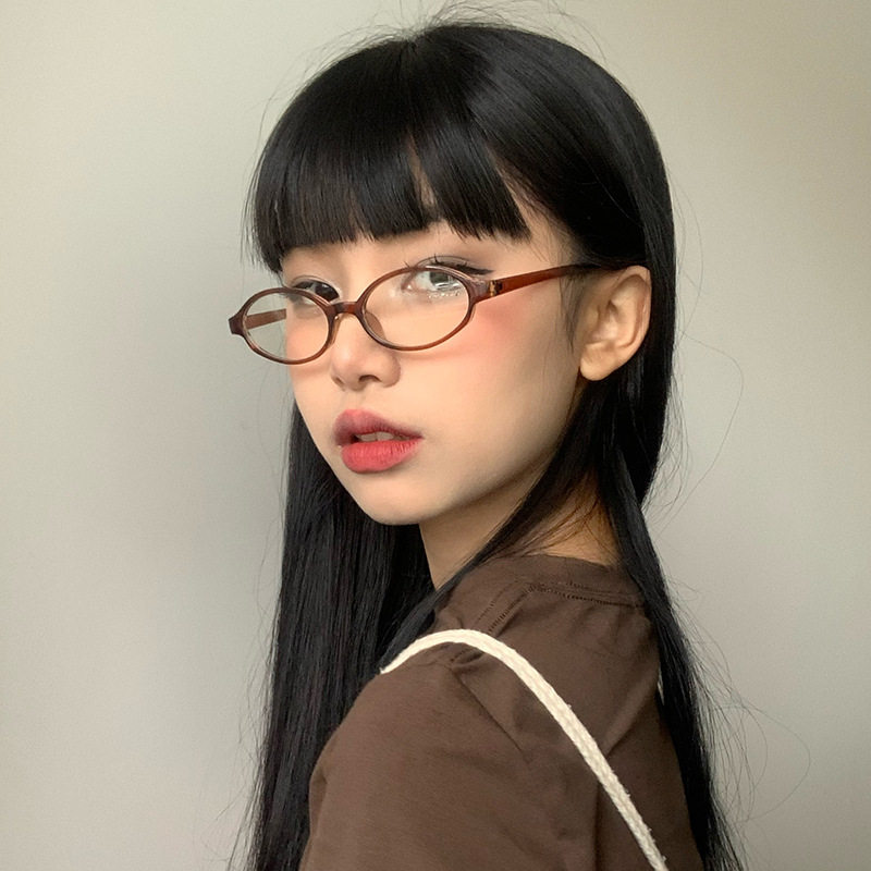 Small Frame Oval Gradient Green Glasses Frame Japanese and Korean Spicy Pure Y2K Spice Girl Flat Glasses Cartoon Secondary Glasses