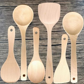 Unpainted Beech Spatula Wholesale Pancake Non-Stick Pan Wooden Spatula Household Soup Spoon Solid Wood Rice Spoon Modern Simple Wooden Spoon