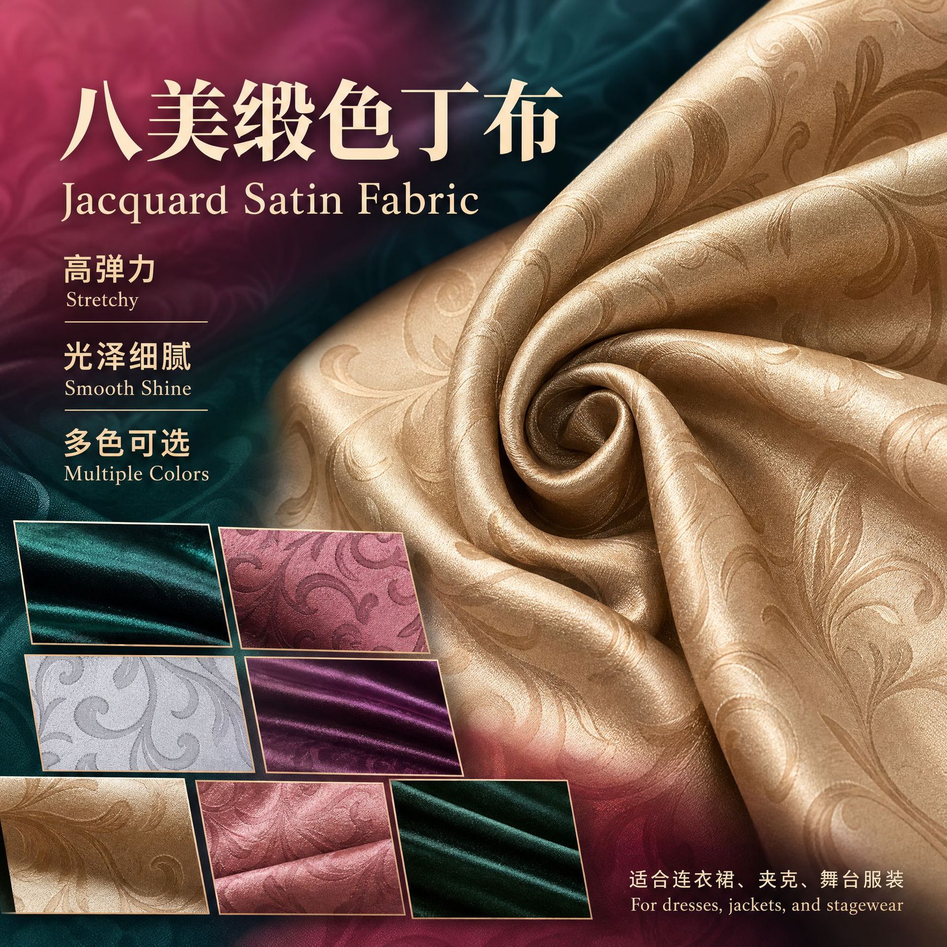 Атласная ткань Bami satin, высокая эластичность, расклешенный атлас, плотная атласная жаккардовая ткань, жакет, юбка, модная ткань