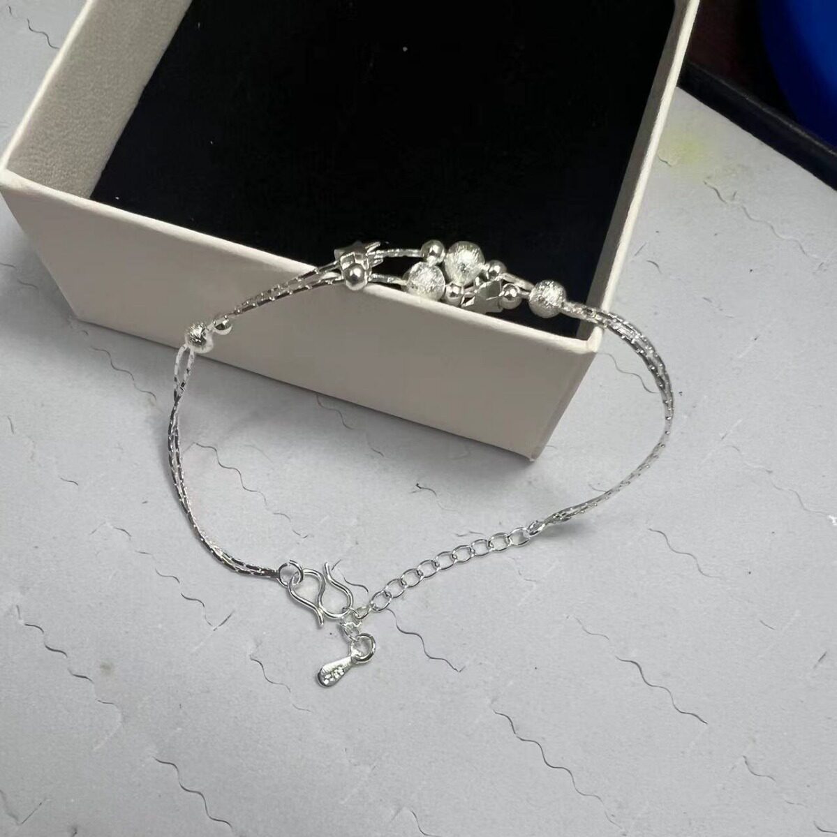 Hand beaded women's silver bracelet Japanese and Korean version of small star jewelry double-layer light sand beads small gift anklet wholesale