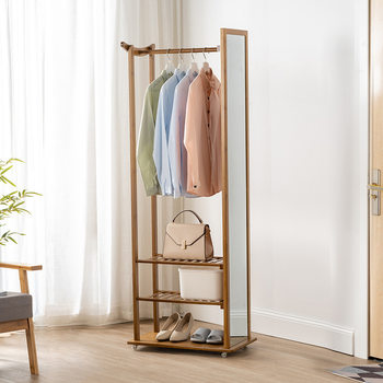 Multifunctional Full-Length Mirror, Floor-To-Ceiling Mirror, Household Mobile Large Mirror, Fitting Mirror, Solid Wood Rotating Coat Mirror