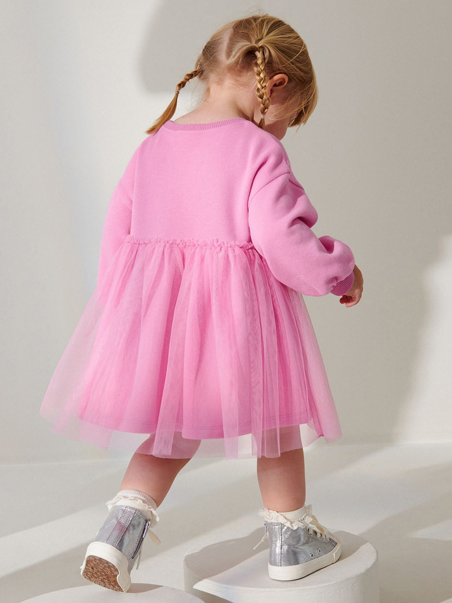 Custom [Style] Cartoon Girls' Long-sleeve Tulle Skirt, Autumn Cotton Kids' Princess Dress