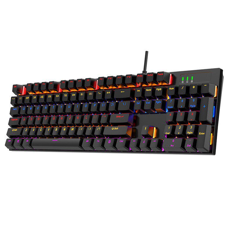 K104 Key True Mechanical Keyboard, Green Axis, Seven-Color Lighting Effect, 26 Keys, No Conflict, Computer Office E-Sports Gaming Keyboard