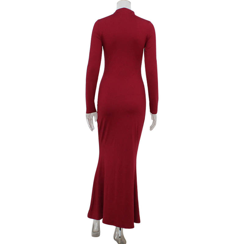 Womens Long Sleeve Bodycon Dress Solid Color Simple Design Mermaid Hem Perfect for Autumn Events Wholesale