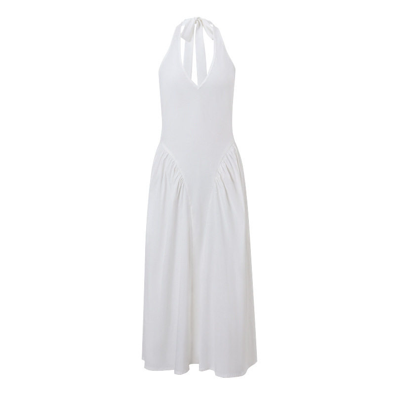 V Neck Halter Dress Sexy Slim Fit Elegant White French Princess Style for Autumn Wholesale Available