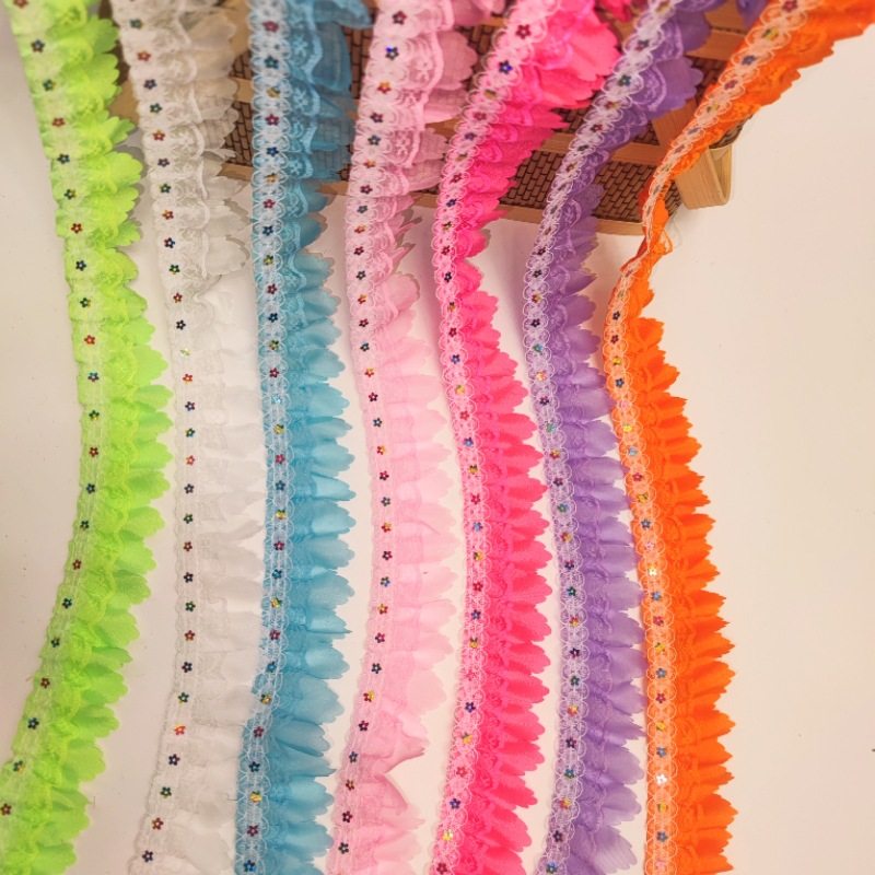 In stock 4cm double layer lace with sequins hundred wrinkle lace toy doll ethnic lace accessories DIY hand