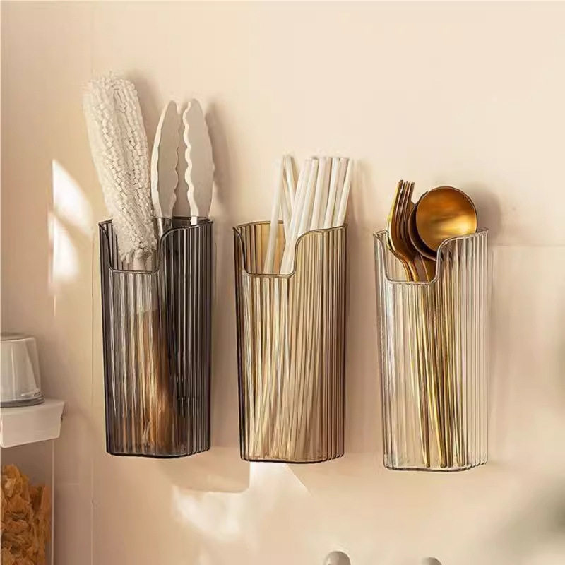 Chopsticks and Tableware Storage Box, Punch-Free Wall-Mounted Refrigerator Umbrella Holder, Multi-Functional Straw Storage Bucket Storage Box