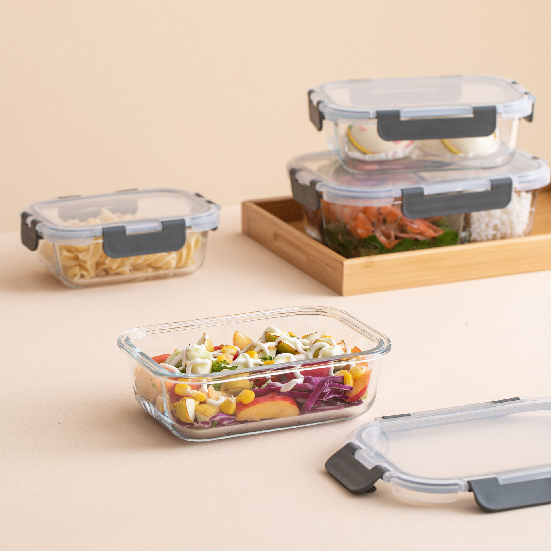 Cross-border glass lunch box suit microwave oven dishwasher office workers with rice fresh-keeping bowl refrigerator special