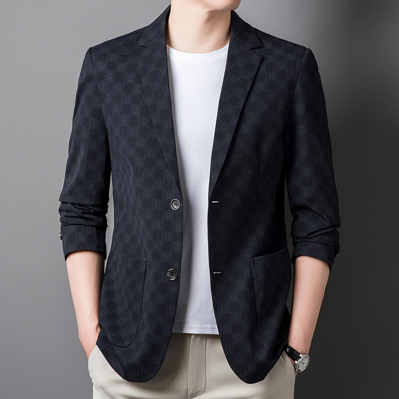 Áo Khoác Blazer Nam Trung Niên Bố Họa Tiết Cao Cấp Phong Cách Doanh Nhân Màu Đen