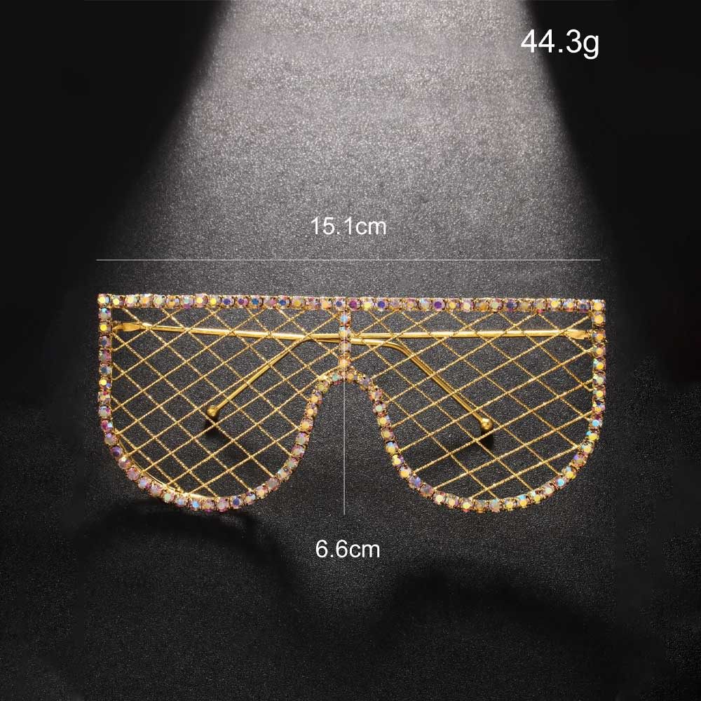 New Grid Geometry Glasses Frame Trendy Street Shooting Rhinestone Hollow Glasses Frame No Lens Eyeglass Frame