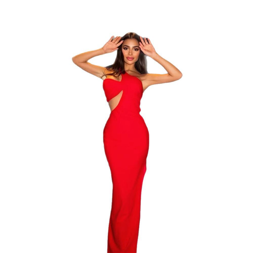 Asymmetrical Evening Dress Fashionable Slant Shoulder Hollow Back Bodycon Fit Ideal for Red Carpet Events Wholesale