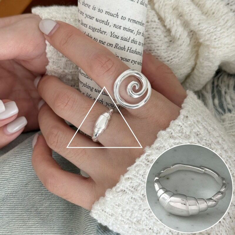 简约几何线条螺旋戒指女时尚设计感冷淡风开口指环旋涡环形食指戒