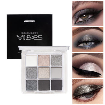 Cross-Border Eye Shadow Palette Dark Punk Smoked Nine-Color Black and White Metal Beads Matte Eye Shadow Waterproof and Sweaty High Color Makeup