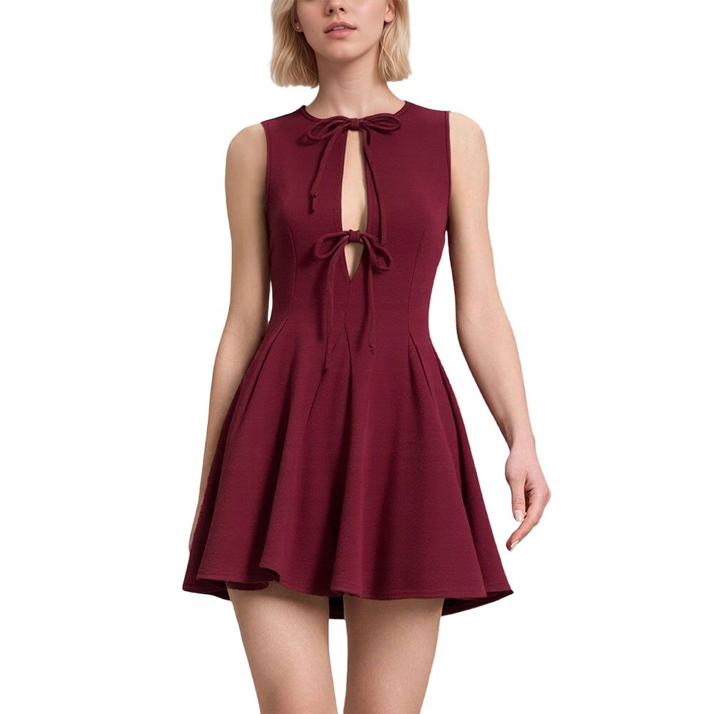Summer Womens Dress Slim Fit Waist Defining Bow Detail Sleeveless Elegant Style Perfect for Parties or Casual