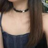 Dark Style Spice Sweet Cool Five-pointed Star Stitching Black Leather Collar Y2k Subculture High-grade Personalized Clavicle Chain