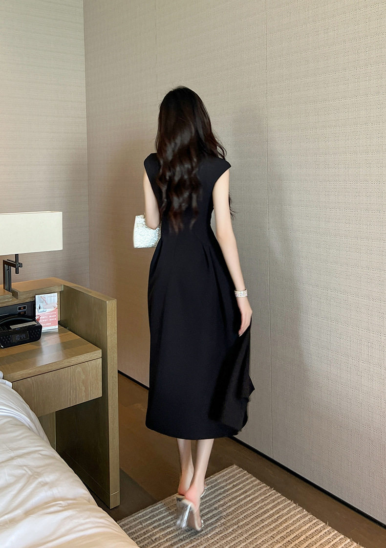 Đầm maxi nữ thắt eo cổ V tay ngắn có túi — [Đen] chi tiết 18