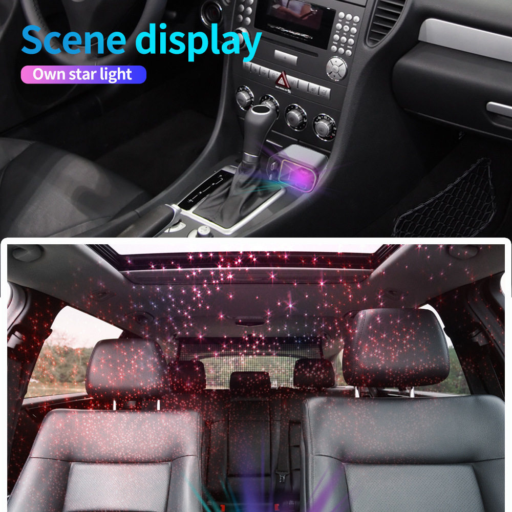 Cross-border special for new car mobile phone charger with star ceiling projection lamp double telescopic line four-in-one multi-function