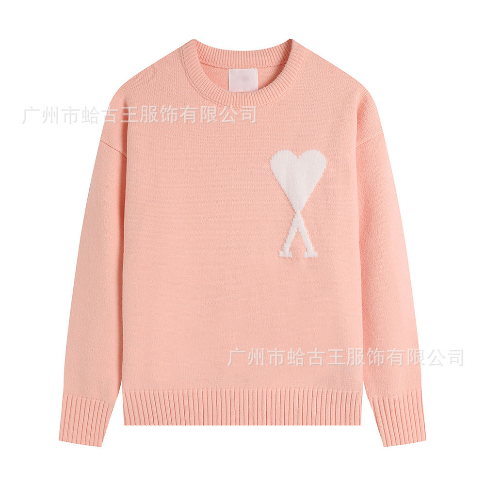 秋冬新款高领爱心毛衣男女条纹青年桃心跨境外贸休闲套头针织衫