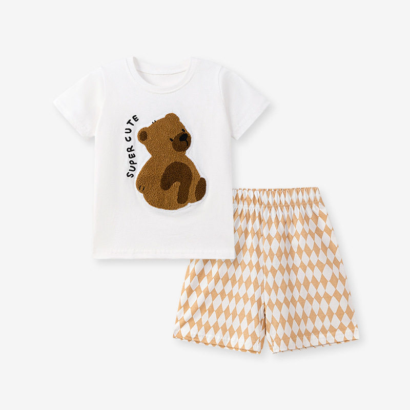 Summer Kids' Set, [Style] Girls' Outfit, Cartoon Bear Casual Kids' Clothing