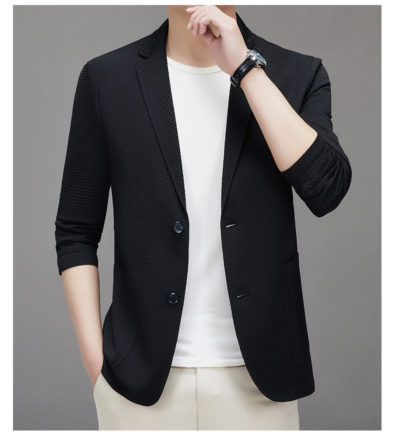 Áo blazer nam co giãn nhẹ một lớp chống nắng mùa xuân hè — Màu đen, Màu xanh lục nhạt, Màu xanh xám