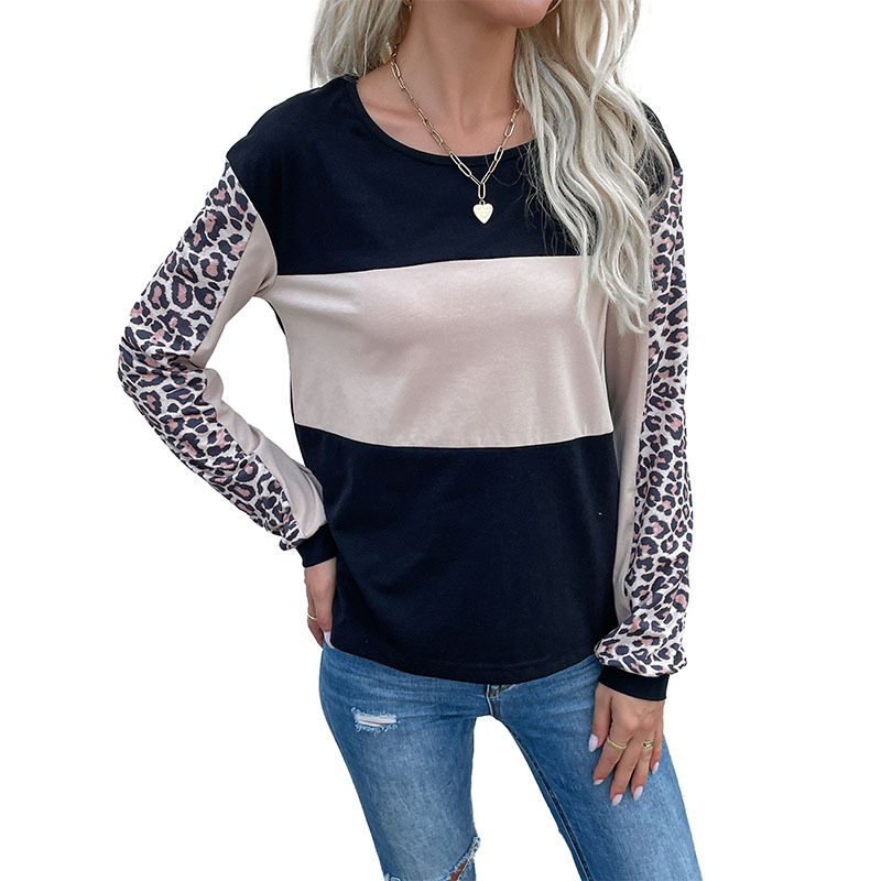 Loose Fit Leopard Print Long Sleeve T Shirt Stylish Autumn Design Casual Wear for Women Wholesale Available