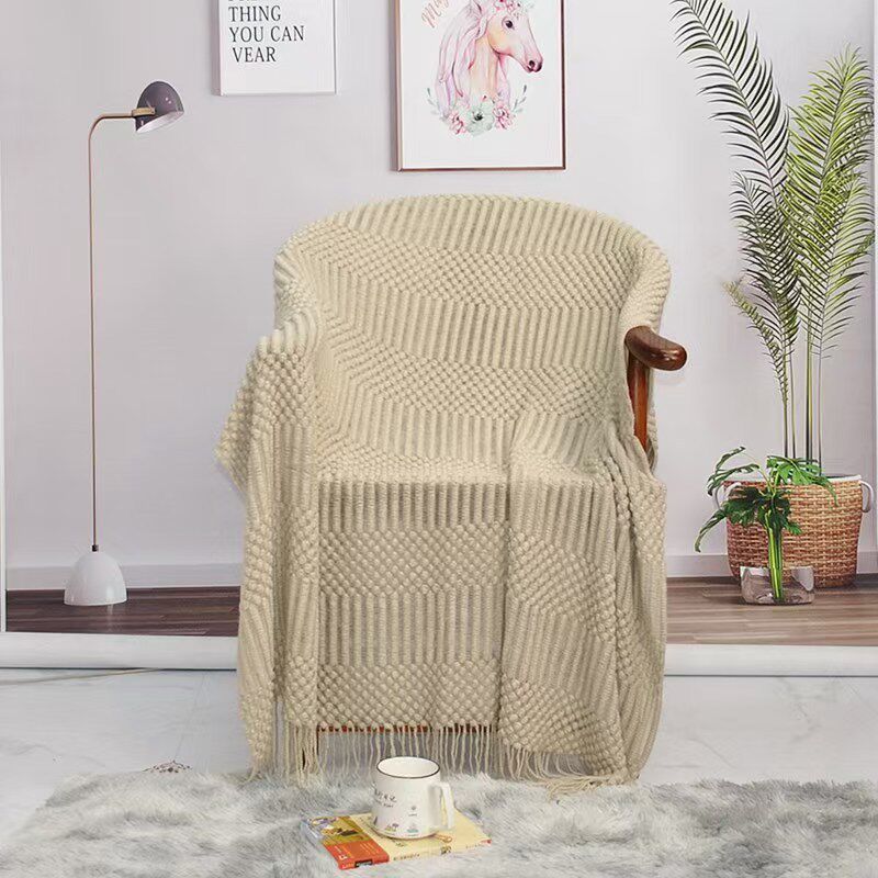 Solid Color Tassel Knitted Blanket Thread Blanket Sofa Blanket Office Nap Blanket Air Conditioning Blanket Bedside Towel Blanket Ins Style
