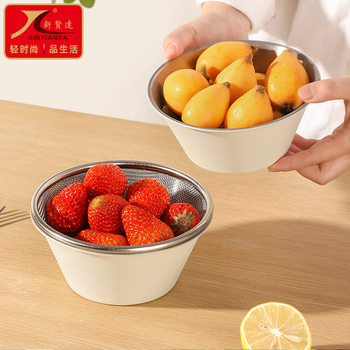 Cross-border 304 mini stainless steel rice washing artifact ins vegetable washing basin drain bowl filter fruit basket drain basket vegetable preparation bowl