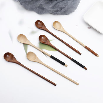 Japanese-style Long Handle Thin Handle Wooden Spoon Household Honey Spoon Coffee Spoon Lotus Nanmu Mixing Spoon Printable LOGO