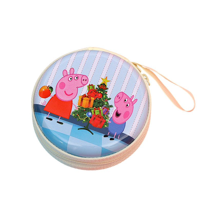 Customized Peppa Pig Tinplate Coin Purse Kidsren's Mini Round Zipper Bag Headphone Data Cable Storage