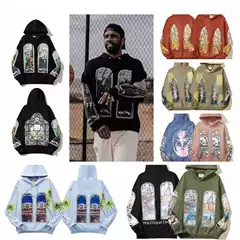 Kanye Unisex 3D Abstract Oil Painting Religious Statue Printed Hooded Sweater European and American Hip Hop Hoodie Jacket