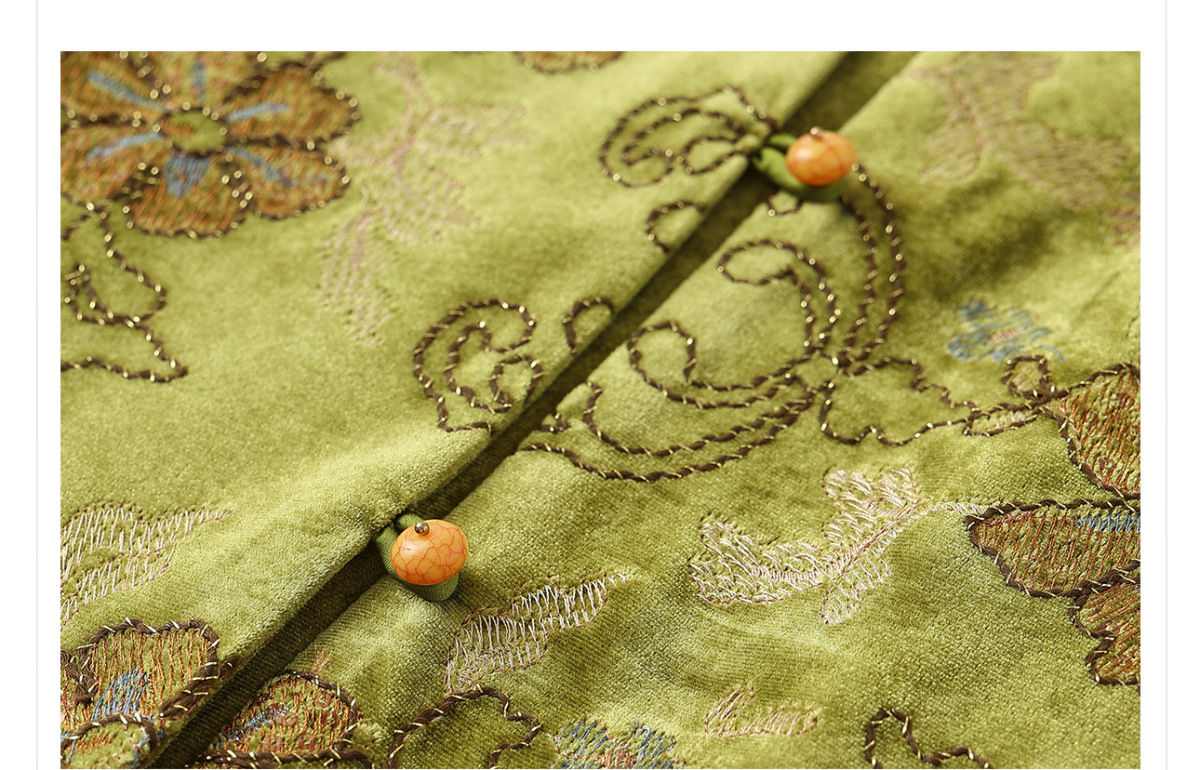 Áo phao nữ cổ cao thêu họa tiết hoa dáng suông — Xanh cỏ [phiên bản cotton]