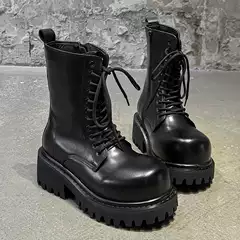 Men's Thick-Soled Minimalist Martin Boots with 10cm Height Increase, Casual High-Top Long Boots 23394-J