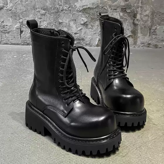 Men's Thick-Soled Minimalist Martin Boots with 10cm Height Increase, Casual High-Top Long Boots 23394-J