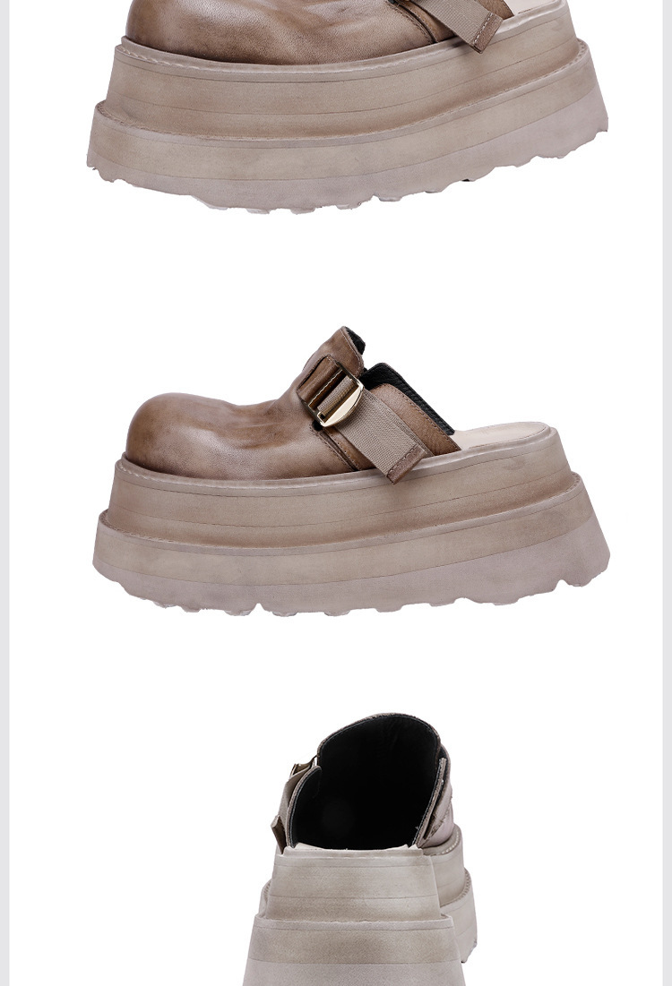 Dép sandal nữ bít mũi da bò đế dày êm chân — Màu đen, Màu đỏ, Màu kaki