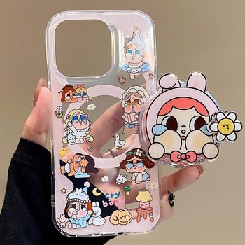 Pink Daisy Crying Baby with Magnetic Suction Suitable for Apple 16Promax Mobile Phone Case Iphone17/15 Soft 13/14