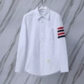 White single sleeve two-color four-bar Oxford long sleeve shirt
